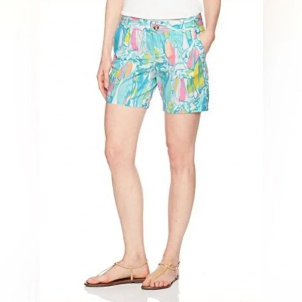 Lilly Pulitzer "The Jayne Short" Blue Green Pasley 100% Cotton 7" Shorts size 8